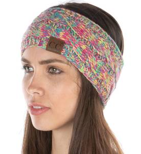 lot 8361 image: Funky Junque Womens Fleece-Lined Knit Headband Confetti Ear Warmer for Winter, Cozy Sherpa Interior, Soft Stretch Fit - Pink, Yellow, Hot Pink, Teal - 4 Tone Mix
