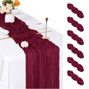 lot 8364 image: ACSUIT 6 Pack Burgundy Cheesecloth Table Runner, 17 x 108 inch, Semi Sheer Boho Cheese Cloth Fabric Table Runner Bulk for Wedding, Birthday, Party, Holiday, Home Decor (Burgundy)