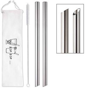 lot 8365 image: Angled Tips 2 Pcs Jumbo Reusable Bubble Tea Straws & Smoothie Straws, 0.5 Wide Stainless Steel Straw, Metal Straw for Boba, Tapioca Pearl, Milkshakes,Smoothies  1 Cleaning Brush & 1 Case