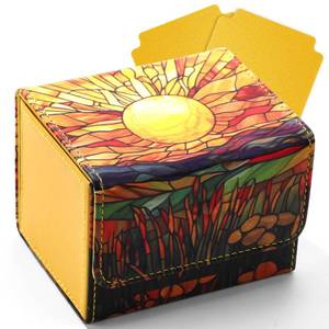 lot 8374 image: Wonderjune Leather Card Deck Case Compatible with MTG Cards Holds 120 Trading Cards Strong Magnet Storage Card Box with 2 Dividers Compatible with TCG CCG(Orange,Horizontal Sun)