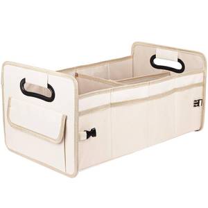 lot 8391 image: JiatuA Car Trunk Organizer, Car Organizers and Storage Collapsible Multi Compartment Container Box, Adjustable Car Accessories for SUV Sedan Truck, Standard Size, Beige