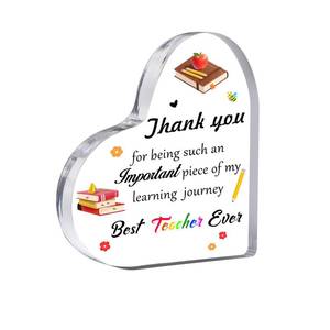 lot 8420 image: Teacher Appreciation Gift - Heart Acrylic Plaque Paperweight for Retirement, Birthday, Valentines Day, Christmas or Thank You