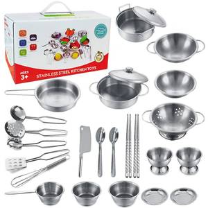 lot 8423 image: Tiny Classic Stainless Steel Kitchen Toys Cooking Utensils Set-Pretend Play Pots Pans Toy Cookware Kits for Kids Cooking Utensil Set Interactive Learning Role Play Educational Toys for Kids Mini Size