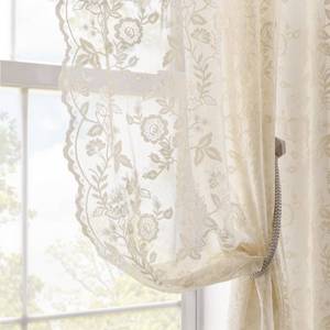 lot 8424 image: FINECITY Beige Lace Curtains 36 Inch Length 2 Panels Rusitc Leaf Floral Short Sheer Curtains for Kitchen Window Over Sink, Rod Pocket Privacy Light Filtering Lace Cafe Curtain, 42 x 36 Inch