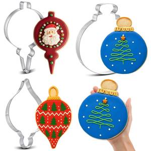 lot 8426 image: 3 Pcs Christmas Ornament Cookie Cutter Set 8 Inch Extra Large Teardrop Bauble Finial Round Christmas Ornaments Stainless Steel Metal Giant Cookie Cutters Molds for Baking Party Kitchen Accessories