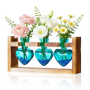 lot 8435 image: Nacome Plant Terrarium Propagation Stations Valentines Day Gifts for Her Plant Lovers Women Mom Wife Daughter - 3 Bulb Glass Vase with Wooden Stand Tabletop for Hydroponics Home Garden Wall Decor