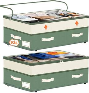 lot 8440 image: Dolicer 2 Pack Under Bed Storage with Wheels, 6in-10in Height Adjustable Underbed Storage Containers, 92L XXXL Under Bed Drawers Rolling Bin with Clear Lids for Dorm Shoes Clothes Organizers(Green)