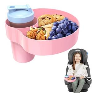 lot 8445 image: 2PCS Resptasski Car Seat Cup Holder Snack Tray for Kids Travel Tray for Car, Booster, Stroller, Outdoor Essentials Kit. Universal Adjustable Tray with Detachable Base for Snacks, Toys, Food (Pink)