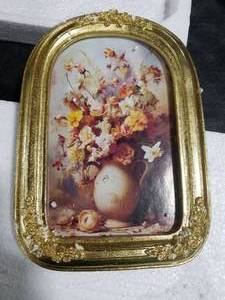 lot 8457 image: Ornate Gold Frame Floral Wall Art