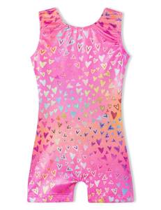 lot 8467 image: Domusgo Leotard for Girls Gymnastics Size 5-6 Years Old Sparkly Nenon Love Heart Biketards with Shorts