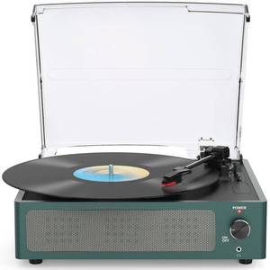 lot 8470 image: WOCKODER Record Players Turntable for Vinyl with Speakers Bluetooth Wireless Receiver LP Phonograph 3 Speed RPM Belt-Driven Headphone AUX RCA Auto Stop All-in-one for Beginner New Sleek Deep Blue