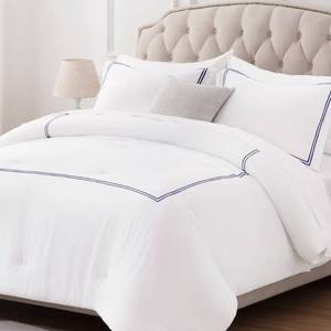 lot 8476 image: SLEEP ZONE Luxury Hotel Bedding Comforter Set 3-Piece Machine Washable, Lightweight Down Alternative Duvet Insert with Embroidered Stripes, King (106 x 95), Navy Strips