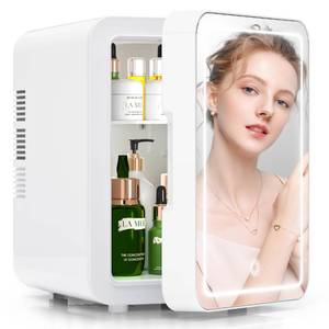 lot 8487 image: BOGDA Mini Skincare Fridge (4 Liter6 Can) with Dimmable LED Light Mirror, Cooler and Warmer for Refrigerating Make Up, Skin Care and Food, Portable Mini Fridge for Bedroom, Office and Car, White MISSING MIRROR