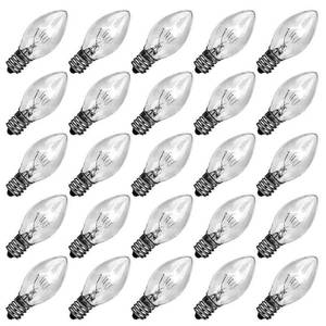 lot 1201 image: GOOTHY 25 Pack C7 Clear Christmas Light Bulbs, C7 Incandescent Christmas Replacement Lights Bulbs for Outdoor String Lights, C7E12 Candelabra Base Candles Salt Lamp Bulb, 5 Watt Night Light Bulbs