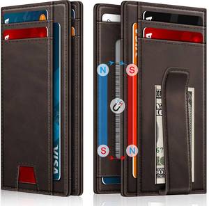 lot 1209 image: Gtwup Wallet for Men 14-16 Cards, Mens Leather Wallet, Minimalist Thin Card Holder RFID Blocking Money Clip with Simplified Bill Folder & Magnetic Closure, Gifts for Men, Coffee Brown