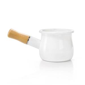 lot 1211 image: DEAYOU Enamel Milk Pot, 0.6 Quart Mini Butter Warmer Saucepan with Insulated Wooden Handle and Dual Pour Spout, Nonstick Small Soup Pot for Stove Top, Home, Kitchen, Cooking, Heating, Boiling, 18 Oz