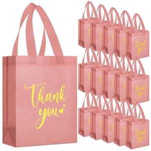 lot 1228 image: Sweetude Thank You Gift Bags with Handles Bulk Reusable Goodie Bag Non Woven Foldable Handbag for Christmas Wedding Bridesmaid Gifts(10 x 8 x 4 Inch,Leather Pink)