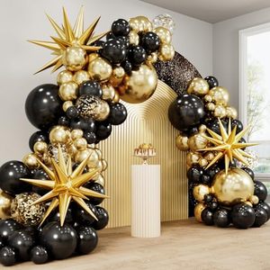 lot 1230 image: RUBFAC Bulkpcs Black and Gold Balloons, Black Metallic Gold Confetti Star Latex Balloons 5 10 12 18 Inch for 2026 New Year Graduation Birthday Retirement Wedding Anniversary Party Decorations