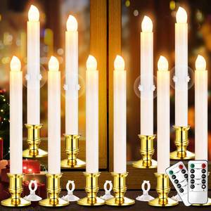lot 1237 image: YAUNGEL Window Candles, LED Battery Operated Christmas Candles for Windows with Remote Timer Electric Flameless Candle Lights with Candle Holders Suction Cups for Christmas Decorations