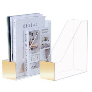 lot 1244 image: Zyners 2 Packs Clear Acrylic Magazine File Holder Organizer, Clear Plastic File Folder Storage Organizer with Gold Sequins for Decorative Office, Home, Desk, School 9.8 x 3.5 x 10