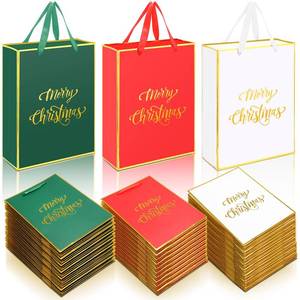 lot 1245 image: ForraFun 24 Pcs Medium Christmas Gift Bags with Handles Bulk 9.8 x 3.9 x 13 Inches Christmas Red Green Metallic Paper Gift Bags for Xmas Winter Holiday Party Favor Shopping Goodie Treat Bag