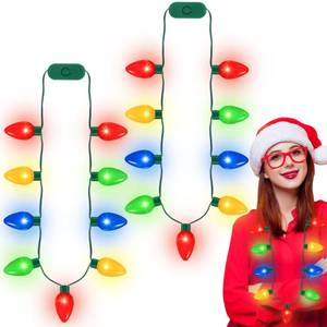 lot 1259 image: QZYL 4 Pcs Christmas Necklace, 9 LED Bulbs Christmas Light Up Necklace Bulk with 3 Flash Modes, Colorful Xmas Accessories for Women and Suitable for Xmas New Year Party Favor Accessories Decor
