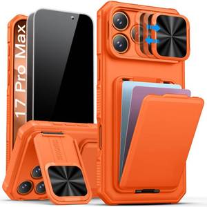 lot 1265 image: SSLOTSCASE for iPhone 17 Pro Max Case with 2X Privacy Screen Protector, Credit Card Holder & Stand & Slide Lens Cover & Kickstand, Military-Grade Heavy Duty Phone Cover for iPhone 17 Pro Max, Orange