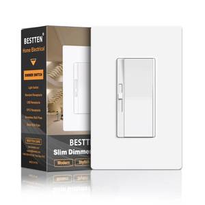 lot 1266 image: BESTTEN 0-10V Dimmer Light Switch, Super Slim Low Voltage Dimmer Switch for Dimmable LED Lights, Single-Pole or 3-Way, Screwless Wallplate Included, ETL Listed, White