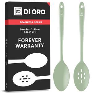 lot 1269 image: DI ORO Silicone Spoons for Cooking - Large Kitchen Spoons for Mixing, Serving, &amp Stirring - 600°F Heat-Resistant Non Stick Utensils Big Solid &amp Slotted Basting Spoons - Dishwasher Safe (2pc, Sage)