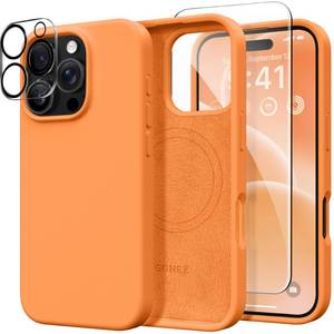 lot 1279 image: GONEZ Magnetic for iPhone 16 Pro Case, Compatible with MagSafe, Screen Protector  Camera Lens Protector, Silicone Shockproof Anti-Scratch Protective Phone Case 6.3 inch, Orange
