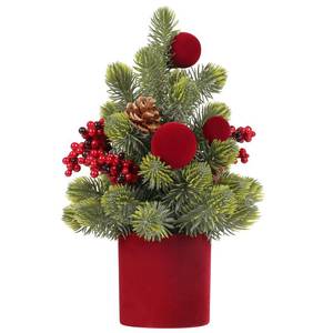 lot 1283 image: Small Christmas Tree, 12Inch Artificial Burgundy Velvet Ball Berry Mini Tabletop Christmas Decorations, for Home Party Thankgivings Xmas Indoor Decor.