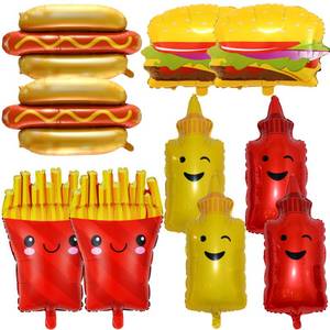 lot 1287 image: 10Pcs BBQ Party Balloons,Food Themed Foil Balloons Hot Dog Hamburger Ketchup French fries Mustard Bottle for Picnic Snacks Baby Shower Birthday Party Decorations Supplies