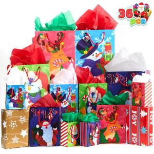 lot 1300 image: JOYIN Christmas Bags with Tissue Papers and Tag, Assorted Sizes Set for Wrapping Xmas Holiday Presents, Thanksgiving Gift Decoration, Present Wrapping, School Classrooms, Party Favors