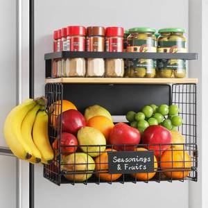 lot 1303 image: WIDER SHELF 1 SET Strong Magnetic Shelf Basket for Fridge with Tag & Bamboo Top, XXL Large Magnetic Spice Rack Shelves for Side of Refrigerator, Kitchen Pantry Storage Organizer for Food Fruit Veg
