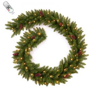 lot 1306 image: AMERZEST 9FT Prelit Artificial Christmas Garland with Dual Color LED Lights and Timer by Remote Control and Batteries Operated for Mantle Stairs Fireplace Door Xmas Decoration, Indoor Outdoor, Green