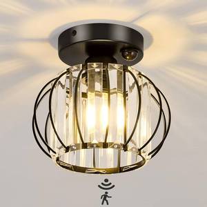 lot 1307 image: YYJLX Indoor Motion Sensor Ceiling Light Fixture Modern Cryatal Semi Flush Mount Ceiling Light Black Ovrehead Light Fixture for Porch Hallway Front Entryway Kitchen Hall Garage.