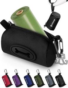 lot 1328 image: Gobeigo Dog Poop Bag Holder for Leash, Large Opening for Easy Pull Out, Doggy Poo Bag Dispenser with Used Waste Bag Carrier Suitable for Any Retractable Leash with 15 Unscented Bags (Black)