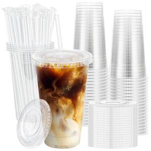 lot 1330 image: Lamosi Pack 20 oz Clear Plastic Cups with Lids and Straws, Disposable Iced Coffee Cups with Lids for To-Go Cold Drinks, Smoothies and Slushie