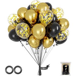 lot 1339 image: OWill Black and Gold Confetti Balloons, 12 Inches Black and Gold Balloons for Birthdays, Graduation Decorations, Weddings & Arches, Garlands & Party Decorations