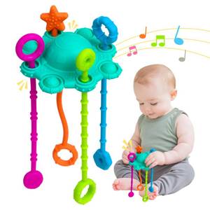 lot 1345 image: ETETOO Montesorri-Toys - Montessori Pull String Toy - Made of 100% Food Grade Silicone with Built-in Rattle Function and Easy to Clean Design (Spearmint)