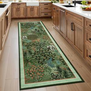 lot 1359 image: GarveeHome Jungle Rug 2x6 Kitchen Runner Rug Non Slip Washable Runners for Hallways, Animal Print Runner Rugs with Rubber Backing Soft Low-Pile Long Carpet for Bedroom Entryway Laundry, Forest Green