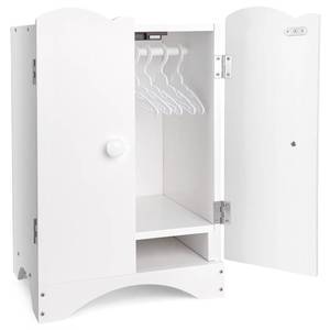 lot 1362 image: BABESIDE Wooden Baby Dolls Closet for 12-16 Inches Doll, Armoire Dolls Wardrobe for Babys Doll Clothes Storage, Includes 10 Clothes Hangers, Babys Dolls Accessories Furniture fit Dolls Boy Girl
