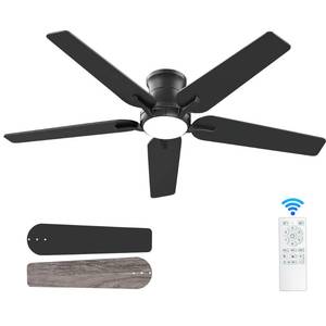 lot 1373 image: POCHFAN 52 Inch Black Ceiling Fans with Lights and Remote, Flush Mount Low Profile Ceiling Fan for Bedroom, Living Room, Patio, Dimmable 6 Speeds Noiseless Reversible, ETL Listed