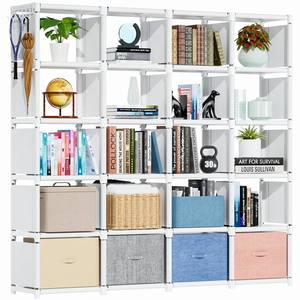 lot 1374 image: Mavivegue Book Shelf, 20 Cube Storage Organizer, DIY Bookcase, Metal Cube Bookshelf, Tall Book case for Bedroom, Living Room, Office, Closet Storage Organizer, Black Cubicle Storage Rack-White