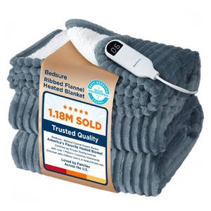 lot 1376 image: Bedsure GentleSoft Electric Blanket Full Size - Soft Ribbed Flannel Heated Blanket with 6 Heat Levels, Heating with 10 Time Settings, 8 hrs Timer Auto Shut Off, Gifts for Grandma (72x84 inches, Grey)