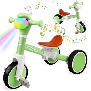 lot 1378 image: Toddler Balance Bike for Boys Girls, Tricycle for Toddlers 1-5 Year Olds, Toddler Tricycle with Light & Music Front, Kids Bicycle with Removable Pedal, Birthday Gifts for 1 2 3 4 5 Year (Green)