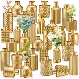 lot 1381 image: Yaomiao 30 Pcs Vases Bulk Colored Flower Glass Bud Vases Valentine Vintage Colored Glass Bottles Colorful Rustic Embossed for Home Wedding Table Decorations Gifts