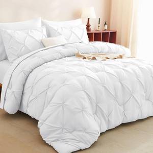 lot 1389 image: CozyLux Twin XL Comforter Set White, 5 Pieces Twin Extra Long Pintuck Bed in A Bag for College Dorm, Pinch Pleat Bedding Set with Comforter, Sheets, Pillowcase & Sham