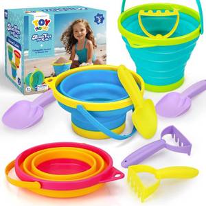 lot 1390 image: TOY Life 9 Pack Sand Buckets Toys Set with 3 Collapsible Beach Buckets 3 Shovels and 3 Rakes, Toddlers Beach Toys for Kids Ages 4-8 for Camping, Traveling, Fishing, Outdoor Summer Parties
