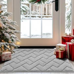 lot 1393 image: hicorfe Dirt Trapper Doormat,20x31.5 Welcome Door mat,Non Slip Backing Washable Door Mats,Absorbent and Resistant Low-Profile Entrance Inside Floor Mat for Front Back Door and Entryway(Light Grey)
